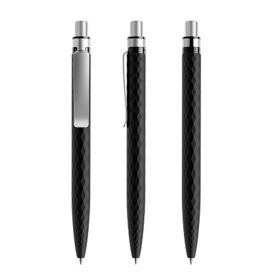 prodir® Druckkugelschreiber QS01 PQS Push, blaue Mine, kohlschwarz/silber satiniert