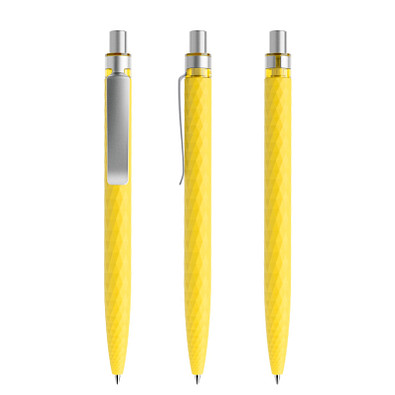 prodir® Druckkugelschreiber QS01 Soft Touch PRS Push, blaue Mine, gelb/silber satiniert