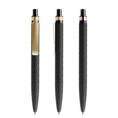 prodir® Druckkugelschreiber QS01 Soft Touch PRS Push, blaue Mine, schwarz/gold