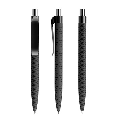 prodir® Druckkugelschreiber QS03 Soft Touch PRP Push, blaue Mine, schwarz/silber poliert