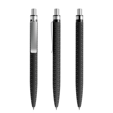 prodir® Druckkugelschreiber QS03 Soft Touch PRS Push, blaue Mine, schwarz/silber satiniert