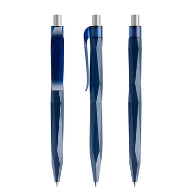 prodir® Druckkugelschreiber QS20 PMT Push, blaue Mine, dunkelblau/silber satiniert