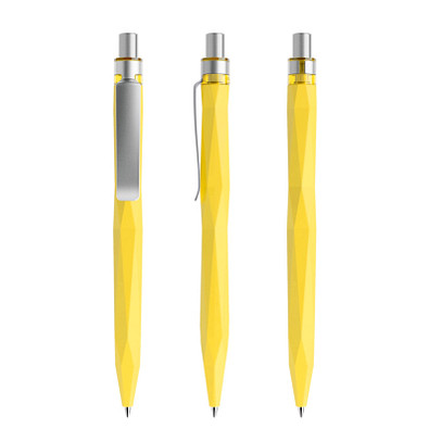 prodir® Druckkugelschreiber QS20 Soft Touch PRS Push, blaue Mine, gelb/silber satiniert