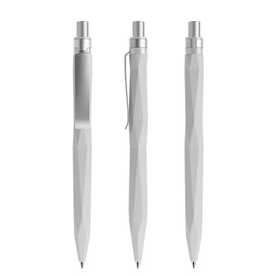 prodir® Druckkugelschreiber QS20 Soft Touch PRS Push, blaue Mine, zementgrau/silber satiniert