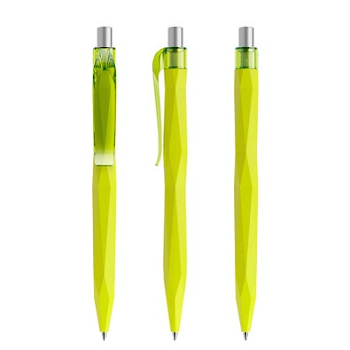 prodir® Druckkugelschreiber QS20 Soft Touch PRT Push, blaue Mine, gelbgrün/silber satiniert
