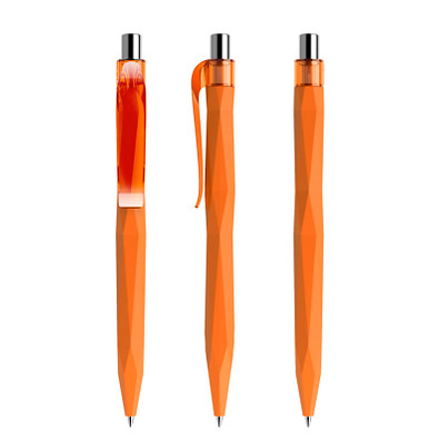 prodir® Druckkugelschreiber QS20 Soft Touch PRT Push, blaue Mine, orange/silber poliert
