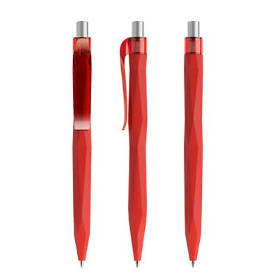 prodir® Druckkugelschreiber QS20 Soft Touch PRT Push, blaue Mine, rot/silber satiniert