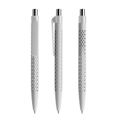 prodir® Druckkugelschreiber QS40 Soft Touch PRP Push, blaue Mine, zementgrau/silber poliert