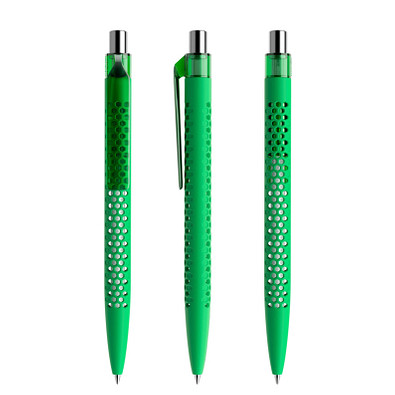 prodir® Druckkugelschreiber QS40 Soft Touch PRT Push, blaue Mine, hellgrün/silber poliert