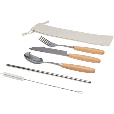 Root 5-teiliges Besteckset aus Edelstahl und Buchenholz, natur