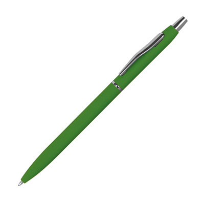 Schlanker, gummierter Druckkugelschreiber, blaue Mine, grün