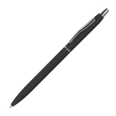 Schlanker, gummierter Kugelschreiber, schwarze Mine, schwarz