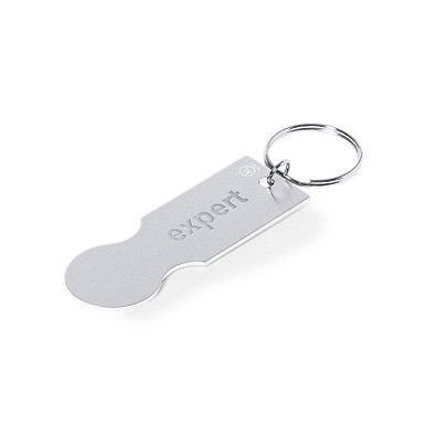 Schlüsselanhänger mit Einkaufswagenlöser aus Aluminium, silber