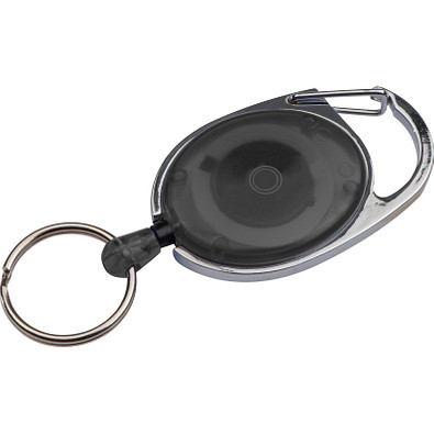 Schlüsselanhänger mit Karabiner und ausziehbarem Schlüsselring, schwarz
