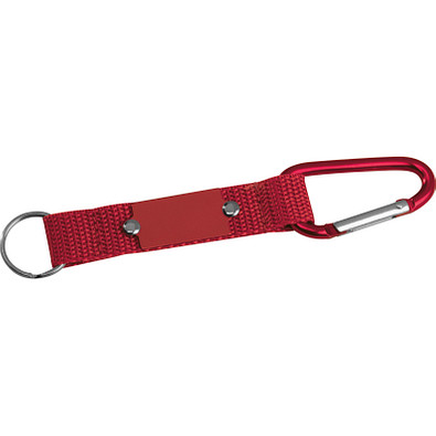 Schlüsselanhänger mit Karabiner und Plättchen aus Metall, rot