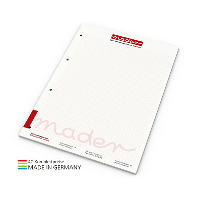 Geiger-Notes Schreibblock green+blue A4, 50 Blatt mit 4-fach Abheftlochung, inkl. Druck