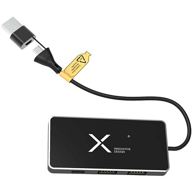 SCX.design H20 8-in-1 USB-Hub mit dualem Eingang und 6 Ports und Leuchtlogo, schwarz