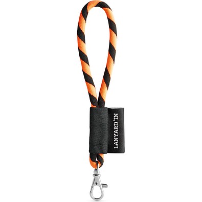 SET Lanyard TUBE Short (Ø 7 mm) mit 9 mm Schnapperkarabiner, Schwarz/Orange