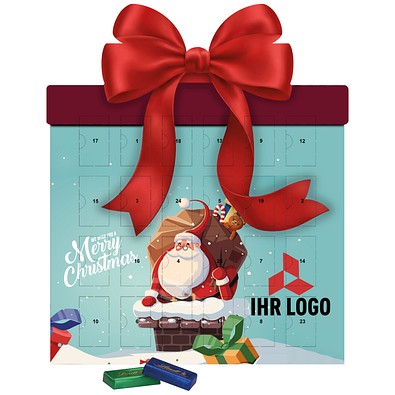 Shape Adventskalender Geschenk, Schokotäfelchen in weihnachtlichen Motiven, Weihnachtsmann im Kamin