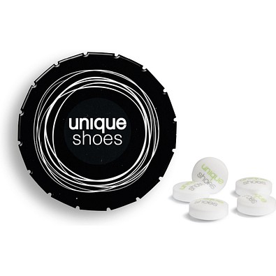 Super Mini Clic Clac Box, 12 g, Sweetprints Pfefferminz, schwarz, inkl. Druck
