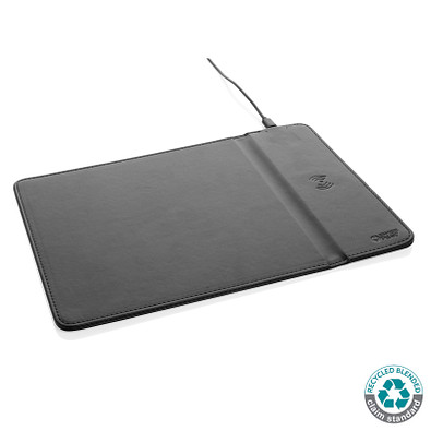 Swiss Peak RCS recyceltes 10W Wireless-Charging PU Mauspad, schwarz