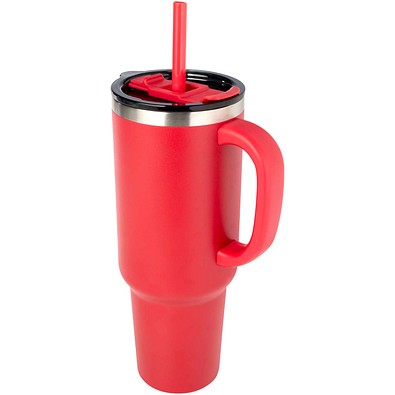 Sydney 1200 ml doppelwandiger RCS-zertifizierter Kupfer-Vakuum Isolierbecher mit Strohhalm, rot