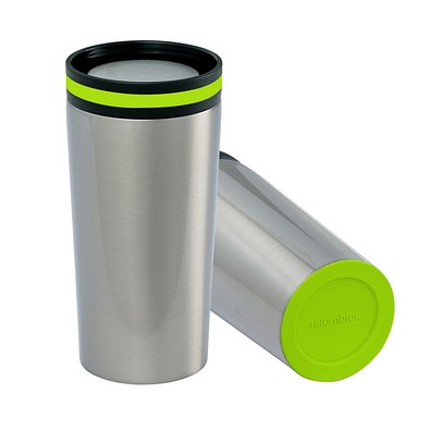 Thermobecher RETUMBLER-myDRINQEO, silber/hellgrün