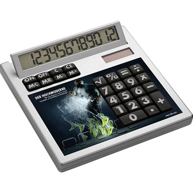 Tischrechner Eigendesign mit 12 Digits aus Kunststoff, Solar, weiß