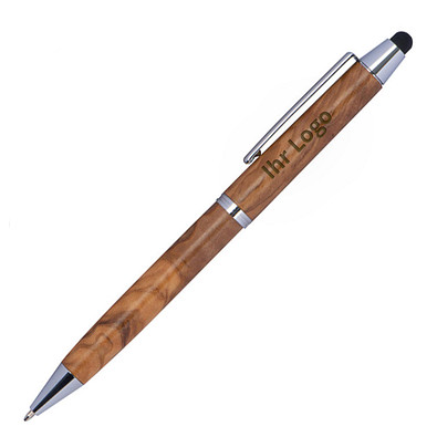 Touch-Kugelschreiber aus Olivenholz Erfurt, inkl. Stecketui, blaue Mine, braun