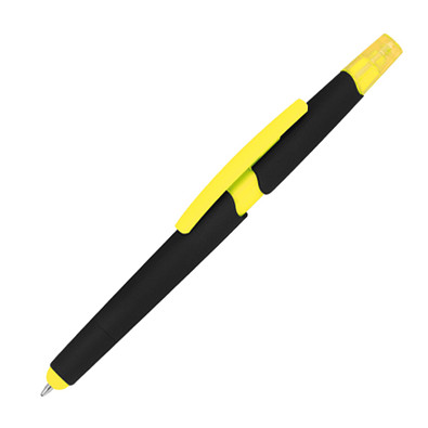 Touch-Kugelschreiber mit Textmarker, blaue Mine, gelb