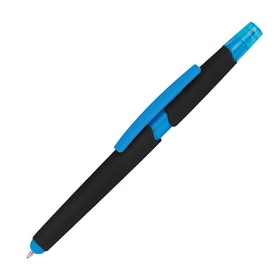 Touch-Kugelschreiber mit Textmarker, blaue Mine, hellblau