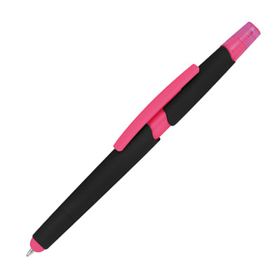 Touch-Kugelschreiber mit Textmarker, blaue Mine, pink