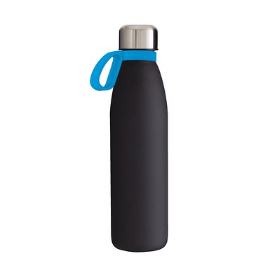 Trinkflasche RETUMBLER-myTOULON GLASS, schwarz, Ring hellblau