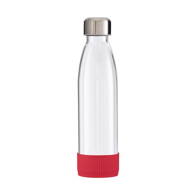 Trinkflasche RETUMBLER-myTOULON GLASS, transparent, Sleeve rot