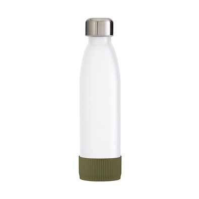 Trinkflasche RETUMBLER-TOULON GLASS, weiß, Sleeve dunkelgrün