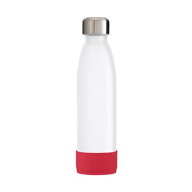 Trinkflasche RETUMBLER-TOULON GLASS, weiß, Sleeve rot