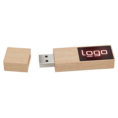USB-Stick Holz mit Leuchtlogo, 32 GB, ahorn