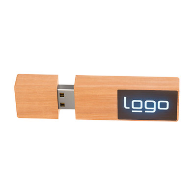 USB-Stick Holz mit Leuchtlogo, 64 GB, bambus