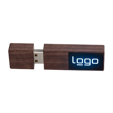 USB-Stick Holz mit Leuchtlogo, 8 GB, walnuss