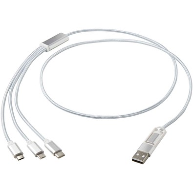 Versatile 5-in-1 Ladekabel aus recyceltem Aluminium, silber