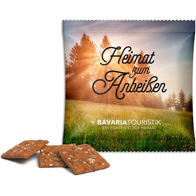 Vollkorn Snack im Werbetütchen, 11 g, Tomate-Kräuter, Folie transparent, inkl. Druck