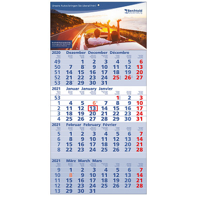 4-Monats-Wandkalender Quattro 2021, hellblau/weiß 4-Monats-Wandkalender Quattro 2021, hellblau/weiß