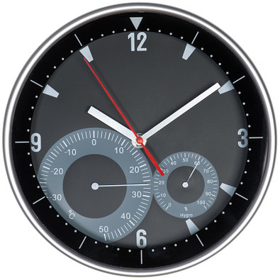 Wanduhr mit intgriertem Hygro- und Thermometer, schwarz