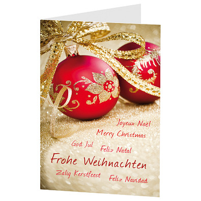 Grußkarte Weihnachten, Motiv Weihnachtskugeln, Danke an Mitarbeiter