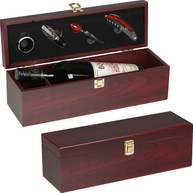 Weinbox aus Holz mit Kellnermesser für 1 Flasche, braun