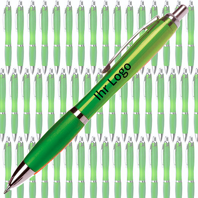 Werbe-Set: 400 LANCE® Kugelschreiber Rio, inkl. Druck, blaue Mine, grün/transparent
