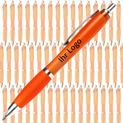 Werbe-Set: 400 Kugelschreiber Rio, inkl. Druck, blaue Mine, orange/transparent Werbe-Set: 400 Kugelschreiber Rio, inkl. Druck, blaue Mine, orange/transparent