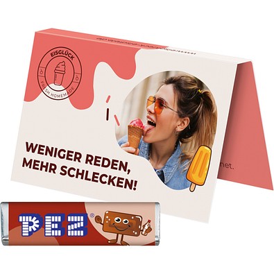 Werbekarte Visitenkartenformat, PEZ Bonbonriegel Cola, inkl. Druck