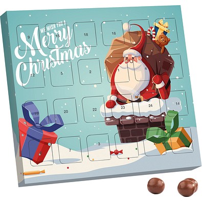 XS Adventskalender, Brandt Knusperkugeln Vollmilch, Weihnachtsmann im Kamin