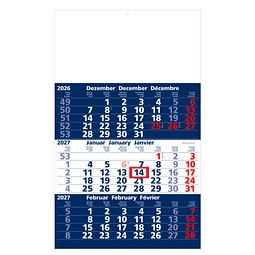 Geiger-Notes 3-Monats-Wandkalender Basic 2026, blau